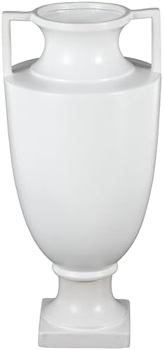 Deco 79 White Ceramic Fluted Urn Vase with Handles