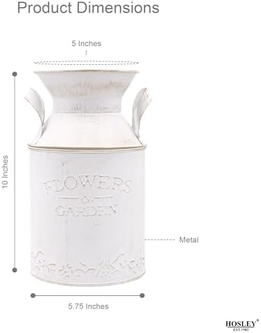 Hosley 10 Inch High Metal White Milk Can