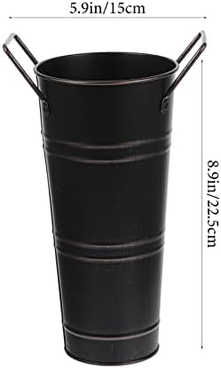 Beavorty Metal Flower Vase Bucket Rustic Decorative Planter Black