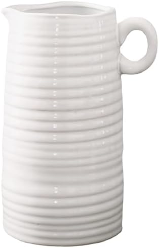 White Ceramic Vase 8 Inch Tall Modern Farmhouse Decor