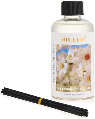 Airkeep Reed Diffuser Oil Refill with 8 Sticks 200ml Chamomile Wood Scent