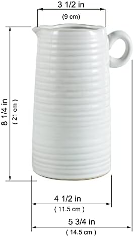 White Ceramic Vase with Handle Modern Farmhouse Decor