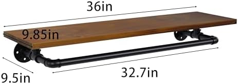 Tediduwa Bathroom Shelf with Towel Bar 36 Inch Floating Industrial Wood Shelf
