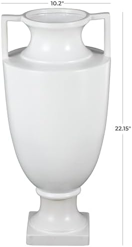 Deco 79 White Ceramic Fluted Urn Vase with Handles