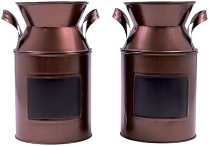 Hosley Set of 2 Antique Bronze Metal Chalkboard Milk Can Vase
