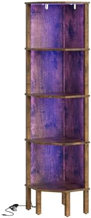 5 Tier Corner Bookshelf with LED Light and Storage