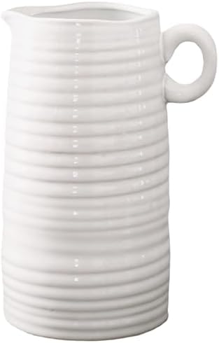White Ceramic Vase 8 Inch Tall Modern Farmhouse Decor 1