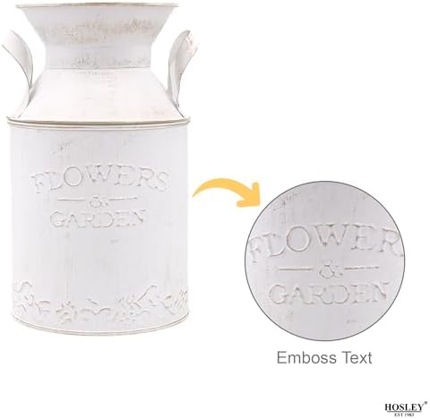 Hosley 10 Inch High Metal White Milk Can