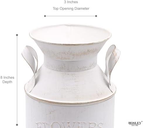Hosley 10 Inch High Metal White Milk Can