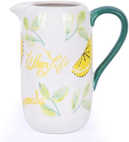 Floral Ceramic Pitcher Vase with Handle