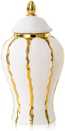 White Gold Ginger Jar with Lid Ceramic Vase