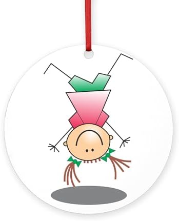 CafePress Cartoon Stick Figure Girl Cartwheel Ornament 4 Inch
