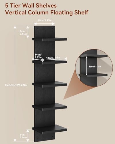IBUYKE 5 Tier Wall Shelving Unit Black Vertical Storage Shelf