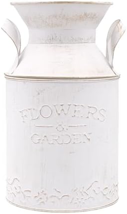 Hosley 10 Inch High Metal White Milk Can