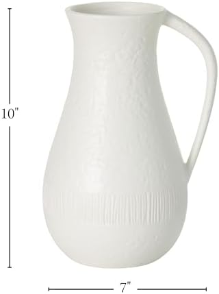 Sullivans Ceramic Vase White Pitcher with Handle 10 Inch