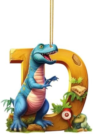 Christmas Dinosaur Alphabet Letters Hanging Ornament A-Z Decor