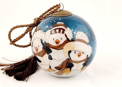 Honeylet Inside Painted Glass Penguin Ornament