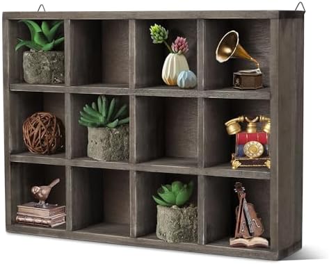 Flexzion 12-Compartment Floating Wooden Shelf