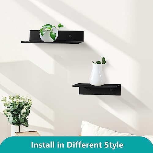 Z Metnal Floating Wall Shelves 20 Inch 2 Pack Matt Black