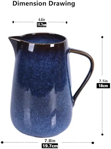 Blue Ceramic Pitcher Vase with Handle