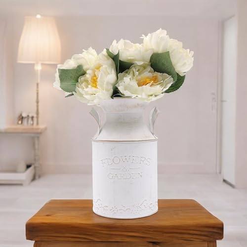 Hosley 10 Inch High Metal White Milk Can