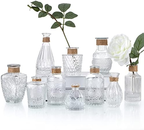 MDLUU Clear Glass Bud Vases with Rope Netting Set of 10