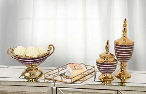 Gold Purple Jeweled Finial Urn Vase with Removable Lid