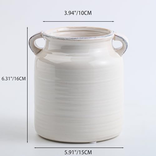 Ceramic Rustic White Flower Vase for Home Decor
