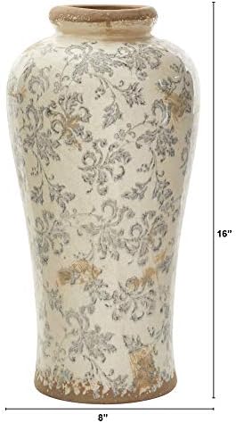 Nearly Natural 16in Tuscan Ceramic Floral Scroll Urn Vase