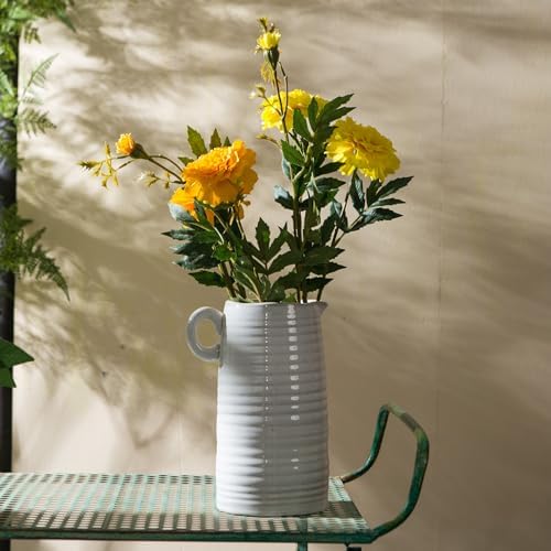 White Ceramic Vase with Handle Modern Farmhouse Decor