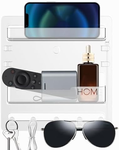 Epritliber Floating Bedside Shelf Organizer with 5 Hooks and Cable Clips