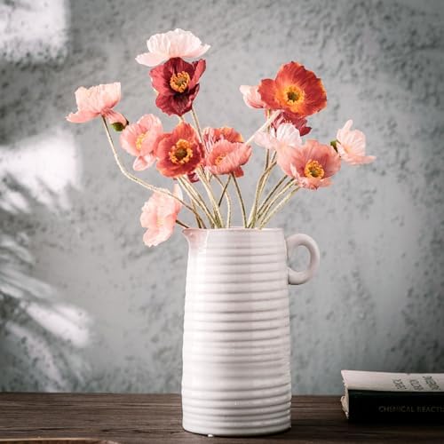 White Ceramic Vase 8 Inch Tall Modern Farmhouse Decor 1