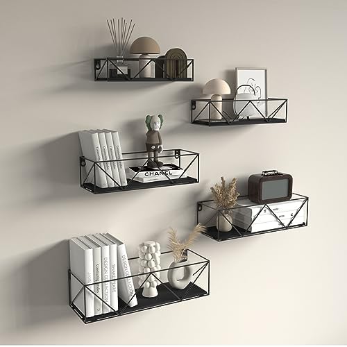 CRUGLA Black Floating Shelves Wall Mounted Set of 5