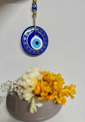 Evil Eye Hanging Wall Ornament - Handmade Blue Glass Amulet with Star Design
