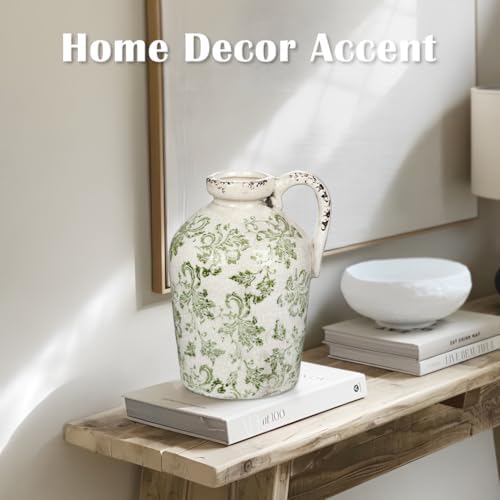 9 Inch Ceramic Green and White Vase for Centerpieces