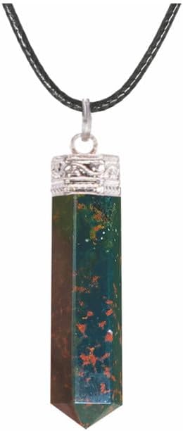Natural Green Bloodstone 6 Sided Point Pendant With Selenite Cube