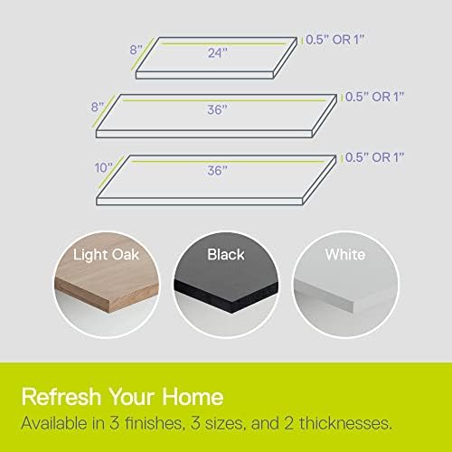 Delta Floating Shelves 2 Pack Black 24x8x1 Modern Wall Mounted