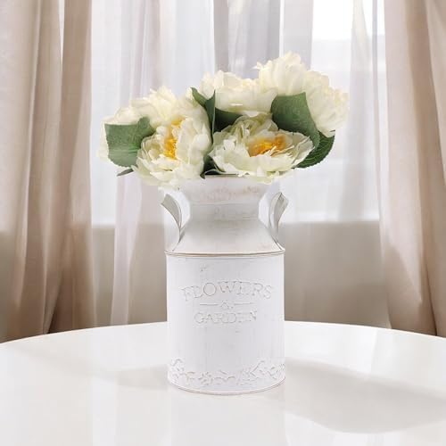 Hosley 10 Inch High Metal White Milk Can