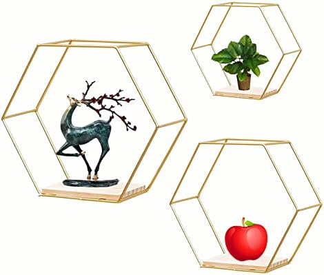 ZUIDSYI Wall Mounted Hexagon Floating Shelves Set of 3