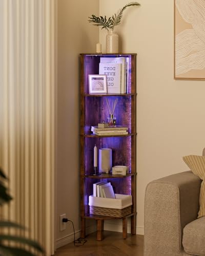 5 Tier Corner Bookshelf with LED Light and Storage