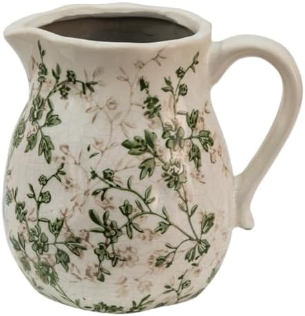 Beige Green Ceramic Vase with Handle for Home Decor