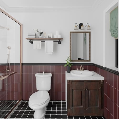 Tediduwa Bathroom Shelf with Towel Bar 36 Inch Floating Industrial Wood Shelf