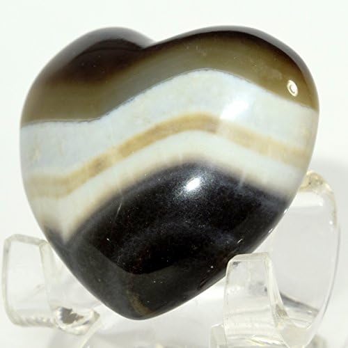 43mm Agate Heart Natural Banded Crystal Love Stone with Acrylic Stand
