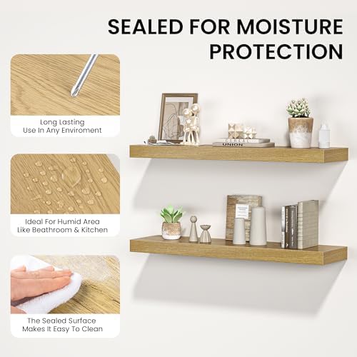 Set of 2 Floating Shelves Wall Mounted Oak 36x8x15