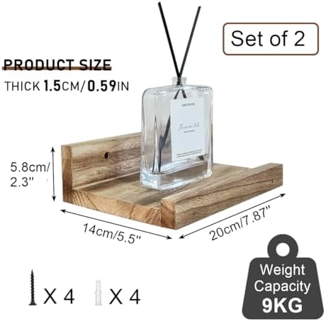 Z Metnal Small Floating Shelves Natural Wood 8x55 Inch 2 Pcs