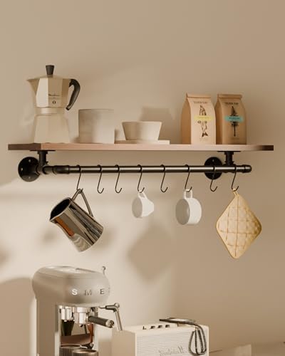 Tediduwa Bathroom Shelf with Towel Bar 36 Inch Floating Industrial Wood Shelf