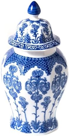 Blue and White Ginger Jar 15 Inch Ceramic Vase