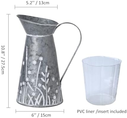 Vintage Galvanized Metal Pitcher Vase with Handle