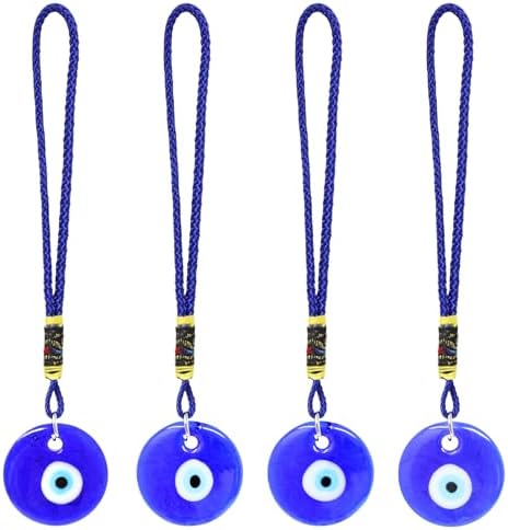 Honbay 4PCS Turkish Blue Evil Eye Glass Pendant Hanging Ornament with Rope