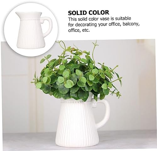 Unomor 1pc Elegant White Ceramic Flower Vase with Textured Design